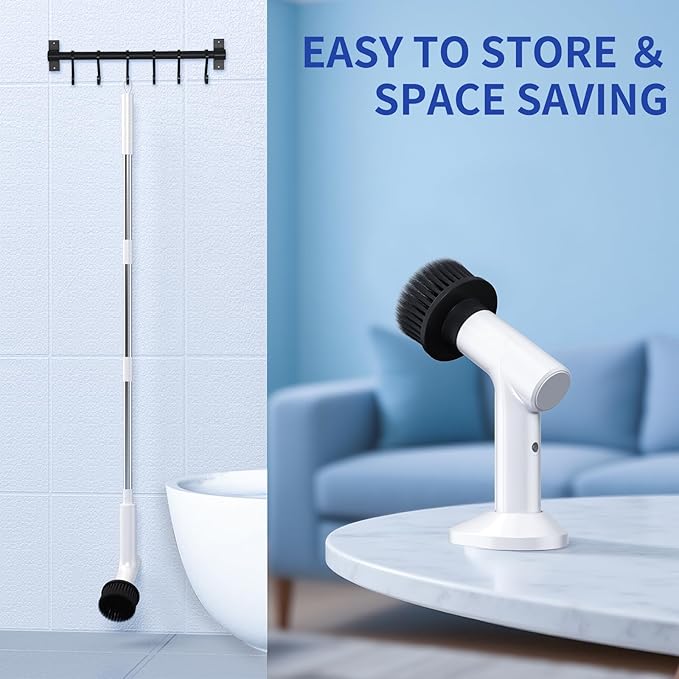 Electric Spin Scrubber, Cordless Shower Scrubber with 7 Replacement Brush Heads, IPX5 Waterproof Bathroom Scrubber with Adjustable Handle, 2 Speed Power Cleaning Brush for Cleaning