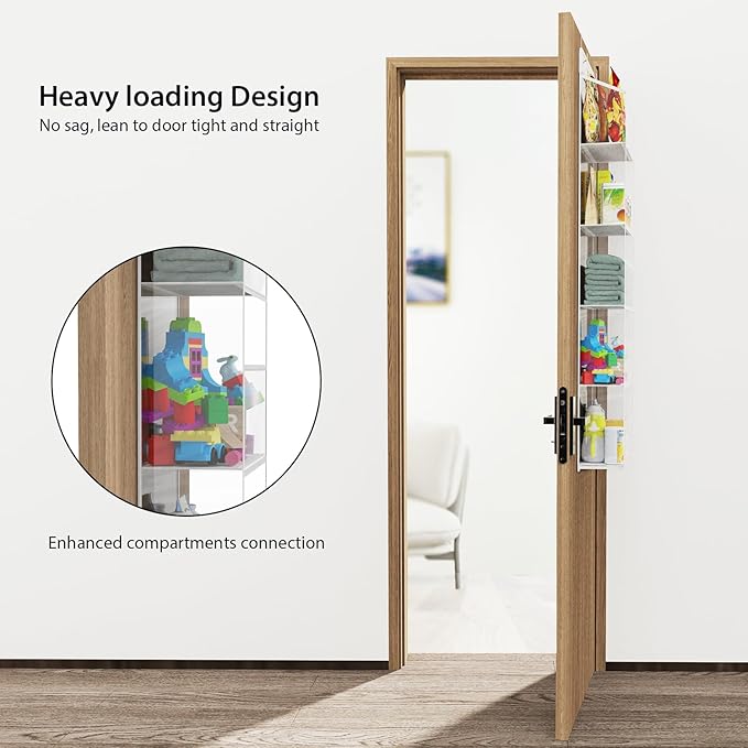 Univivi Over The Door Organizer Behind The Door Storage, Baby Door Storage with 5 Clear Plastic Pockets & 2 Big Metal Hooks for Cosmetics, Bathroom, Nursery and Sundries