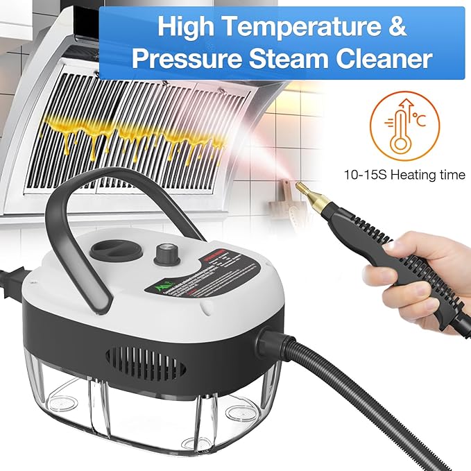Handheld Steam Cleaner, 2500W Hand-Held High Pressure Portable Cleaning Machine with 3 Brush, High Temperature Steamer for Home Use, Kitchen, Furniture, Bathroom, Car (White)