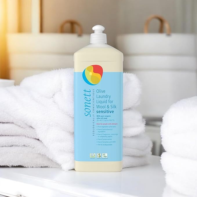 Sonett Organic Olive Laundry Liquid for Wool and Silk, Sensitive skin 34 oz/1L (Sensitive Olive Laundry Liquid for Wool and Silk) Certified Organically Grown