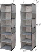 BrilliantJo 6 Shelves Hanging Closet Organizer, 2 Pack Hanging Storage with 4 Side Pockets for Clothes Shoes, 43.5"x12"x12"(Grey)