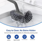 HAMITOR Toilet Bowl Brush Holder Set: Deep Cleaning Silicone Toilet Cleaner Scrubber Under Rim with Curved Bristle for Bathroom Dead Corner Clean - Modern Rv Toilet Decorative Accessories - Gray