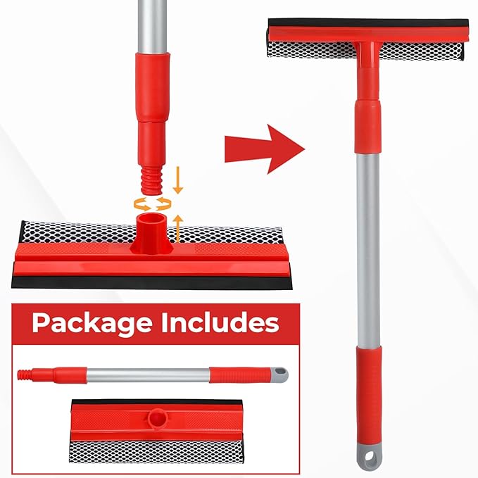 MAVRIZ Windshield Cleaner Tool 2 in 1 Car Window Squeegee with Extendable Handle (18"-28.5") Window Cleaner with Squeegee and Sponge for Shower, Glass Cleaning