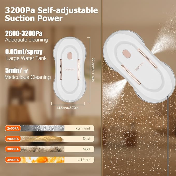 CL3 Window Cleaner Robot with Dual Water Spray Automatic Window Cleaning Washer Robot with Remote Control 3000Pa Suction Glass Cleaning Cleaner for Vertical Surface/Glass/Door