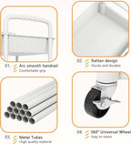 MOYIPIN 4-Tier Plastic Rolling Utility Cart with Handle,Utility Storage Cart for Office, Living Room, Kitchen,Movable Storage Organizer Shelves,White