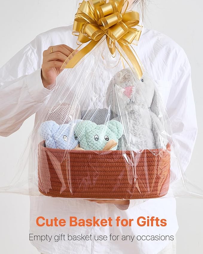 Small Woven Basket, 12 x 8 x 4.5 Inches, Storage Basket for Organizing, Cute Small Rope Shelf Closet Cube Storage Bins Baskets for Shelves, Dog Toy Gift Baskets Empty, 3 Pack Rust Red