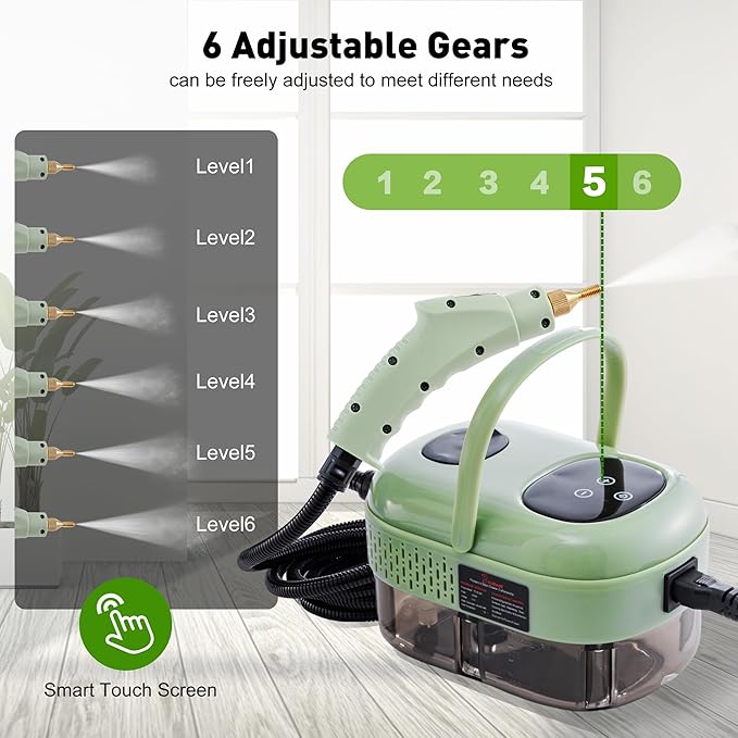 Handheld Steam Cleaner,Steam Cleaner with Smart Touch Screen, High Pressure Steamer,15sec Heat-up Deep Cleaning Steamer(Green), for Kitchen,Bathroom,Furniture,Car,Grout,Tile and More