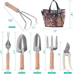 Garden Tool Set, 7 Pcs Floral Gardening Set for Women Leaf Camouflage Gardening Kit with Garden Tool Bag, Trowel, Weeder Fork, Hand Rake, Pruning Shears, Cultivator, Transplanter