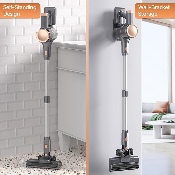 N8 Cordless Vacuum Cleaner,Lightweight Stick Vacuum with Powerful Suction,2200mAh Battery,40 Mins Runtime,Self-Standing,Rechargeable Vacuum Cleaners for Home Hardwood Floor Carpet Pet Hair (Peach)