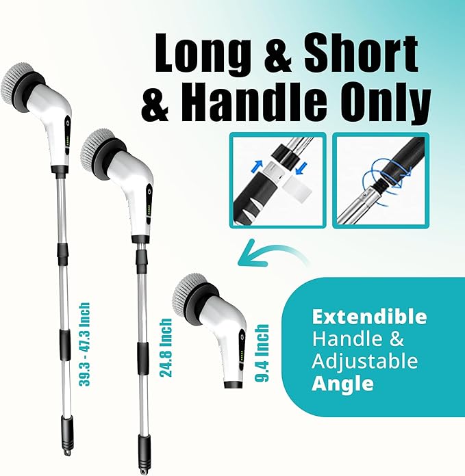 Elebe Electric Spin Scrubber - 7 Replaceable Brush Heads, Electric Cleaning Brush 2 Speeds, Adjustable & Detachable Long Handle, Bathroom Cleaner Brush Electric 300/450 RPM