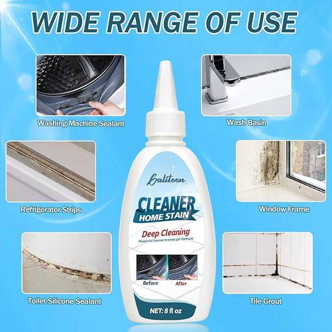 Mold Stain Cleaning Gel, Washing Machine Cleaner for Washing Machine Seal, Refrigerator Strips, Best for Home Sink, Kitchen, Showers, Household Grout Cleaner (8 Fl Oz (Pack of 1))