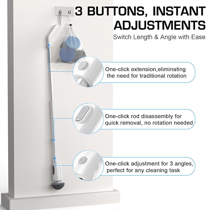 Shower Scrubber, Electric Spin Scrubber with 2025 New Upgraded Motor, User-Friendly Design, 3 Adjustable Angles & Speeds, 8 Brush Heads for Cleaning Bathroom, Cleaning Supplies for Tire, Windshield