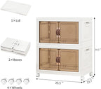 Storage Bins with Lids and Wheels, 330QT-165QT*2Tier Collapsible Bathroom Storage Cabinet with Clear Doors, Plastic Stackable Closet Organizers and Containers White