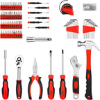 DEKOPRO Tool Set:158 Piece Home Tool Kit, Household Basic Repair Tool Set Comes with Plastic Storage Case-Red