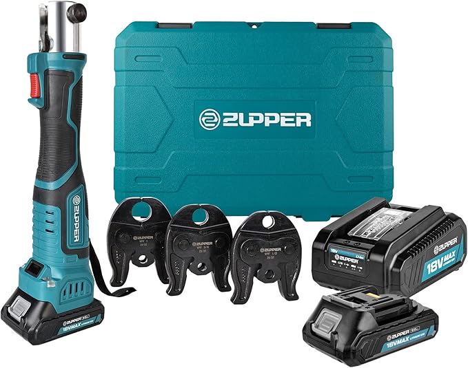 Mini Press Tool kit with 3 Jaws Suitable for PureFlow press fittings 1/2", 3/4", 1", Brushless Motor, 2pcs Battery, Fast Charger & Carrying Case