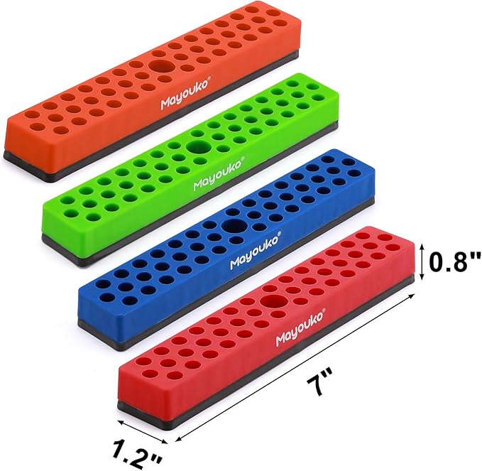 Mayouko 4PCS 1/4" Magnetic Hex Bit Holder Rack Organizer, 172 Holes, 1/4-Inch Drill Bit Holder, 4 Racks, Magnetic Bit Holder with Magnet Base for Screwdriver Bits