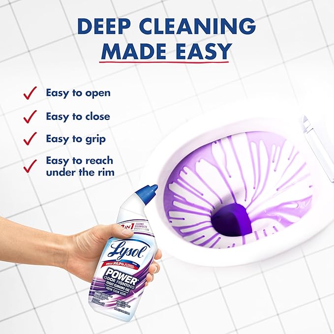 Lysol Power + Odor Fighting Toilet Bowl Cleaner Gel, For Cleaning and Disinfecting, Stain Removal, Fresh Clean Scent, 24oz (Pack of 2)