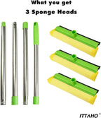 ITTAHO Window Squeegee, Squeegee for Window Cleaning, 2 in 1 Squeegee Window Cleaner with 58'' Long Handle,Window Washing Kit with Extension Pole for Shower, Windshield, Mirror, Gas Station, Glass