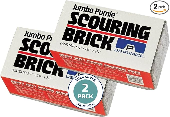 PUMIE Jumbo Scouring Brick for Large Surface Cleaning, Removes Lime, Scale, Rust, Calcium - Pool Pumice Stone Tile Cleaner, Barbecue Cleaning Stone, No Chemicals, Hand Safe, Pack of 2