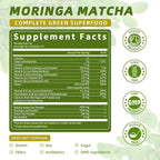 Matcha Powder with Moringa, Green Tea and Resveratrol, 4-in-1 Superfood for Energy, Immune, Digestion and Antioxidant Support, Vegan, Gluten-Free, 5.64 oz
