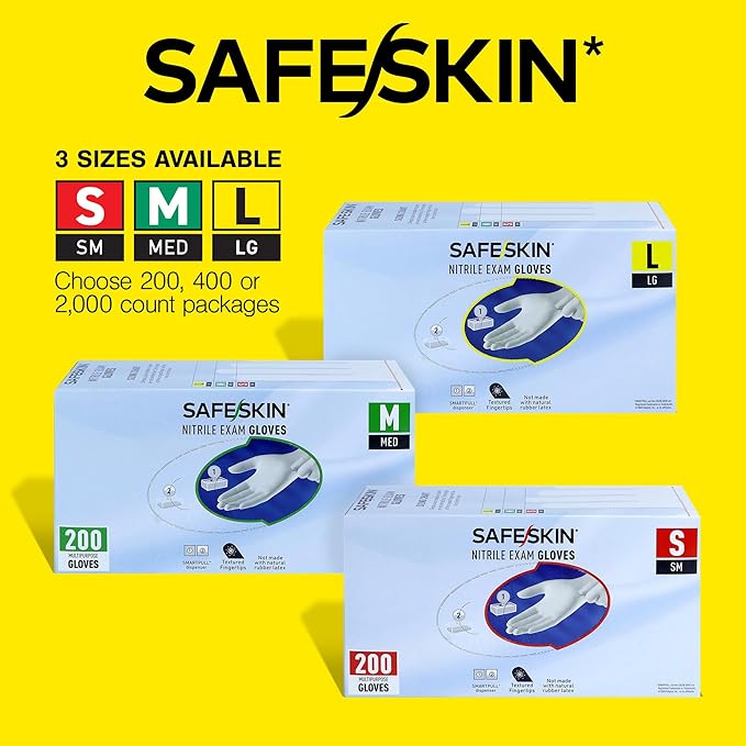 SAFESKIN Nitrile Exam Gloves Disposable Powder-Free Gloves for Medical, Dental, Cleaning, Cooking, Chemotherapy, 3.5 Mil Gray
