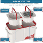 Gen 1 Large-Capacity Spin Mop and Bucket – for Big Homes & Deep Cleaning Days,4-Chamber System Separates Dirty & Clean Water, 2-GAL Heavy-Duty Design with Wheels & 6 Refill Mop Heads - White/Red