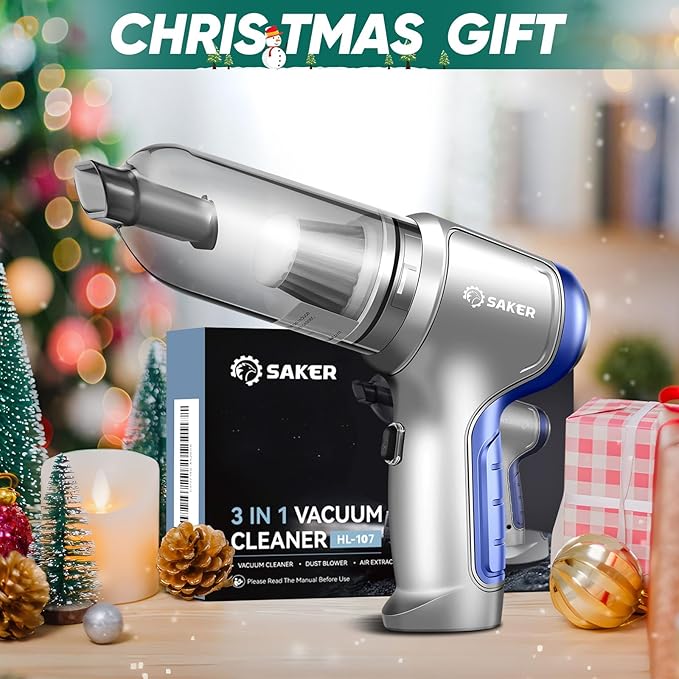 Saker Car Vacuum Portable Cordless 15000PA,3 in 1 Handheld Vacuum with Brushless Motor for Car, Office and Home Cleaning Blue HL107B