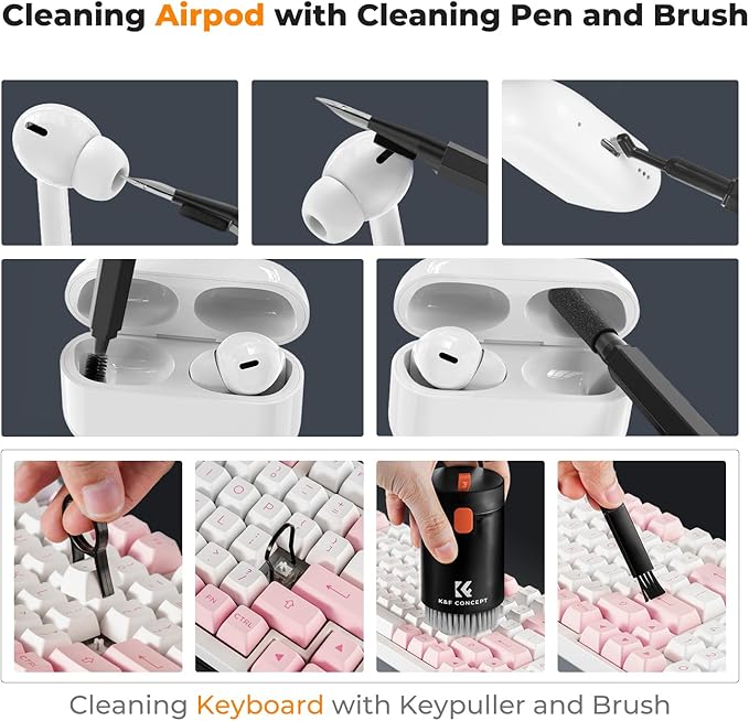 K&F CONCEPT 20-in-1 Keyboard Cleaning Kit Laptop Cleaner, Multifunctional Electronic Device Cleaning Tool, for iPhone AirPods MacBook iPad, Camera PC Monitor Earbud TV Tablet Screens