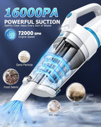 AHNR Handheld Vacuum Cordless, 16000PA Powerful Suction Hand Held Vacuum Dust Busters Cordless Rechargeable with LED Light & 2 HEPA Filters, Portable Car Vacuum Cleaner High Power for Car Home Office