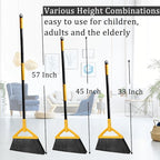 Heavy Duty Angle Broom 3 Pack - Yellow Broom for Outdoor & Indoor, Garage, Driveway, Sidewalk, Kitchen & More, Long Handle