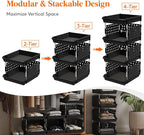 Lifewit Plastic Stackable Storage Baskets, 4 Tier Stacking Bins for Food and Clothes, Multifunctional Organizer for RV, Kitchen, Playroom, Pantry, Black, 35 x 30 x 72 cm/14 x 12 x 28 inch, 1 Pack