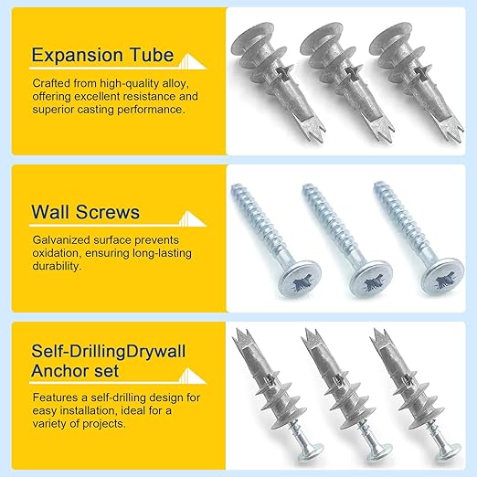 Self Drilling Drywall Anchors with Screws Kit Metal Wall Anchors for Drywall Dry Wall Anchors and Screws Kit 60Pcs Heavy Duty Sheetrock Anchors for Hanging Bathroom Kitchen Accessories
