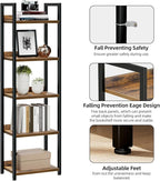 NUMENN Narrow Bookshelf, 5 Tier Bookshelves, Home Office Bookcase Shelf Storage Organizer, Free Standing Storage Shelving Unit for Bedroom, Living Room and Home Office, Vintage
