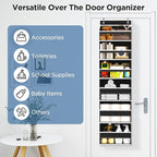 Over The Door Organizer, 6 Shelf Door Hanging Organizers with 6 Large Capacity Pockets, Behind Door Storage Hanging Shelves for Closet Wall Bathroom Bedroom Nursery