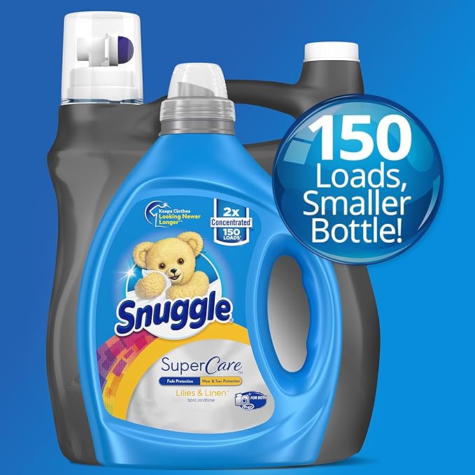 Snuggle SuperCare Laundry Fabric Softener Liquid, Lillies & Linen, 2X Concentrated Fabric Conditioner, 150 Loads