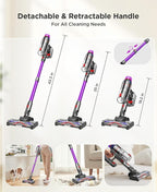 Cordless Stick Vacuum Cleaner - 550W Powerful Cordless Vacuum with HEPA Filter, Up to 50min Runtime & Tangle-Free Lightweight & Detachable Battery for Pet Hair Carpet Hardwood Floor Cleaning
