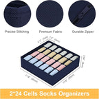 Joyoldelf Drawer Organizer - 2 Pack Underwear Holder, 24 Cells Collapsible Closet Organizer and Storage for Belts, Ties (Navy Blue)