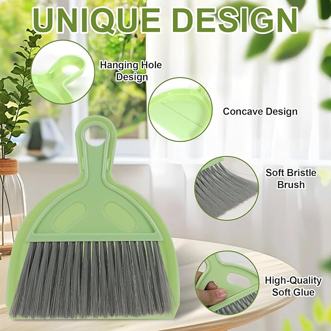 6PCS Small Dustpan and Brush Set, Mini Dust Pan and Brush, Hand Broom and Dustpan Set, for Cat Litter, Kitchen, Tables, Countertops, Cars, etc.