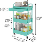 Calmootey 3-Tier Rolling Utility Cart with Drawer,Multifunctional Storage Organizer with Plastic Shelf & Metal Wheel,Storage Cart for Kitchen,Bathroom,Living Room,Office,Green