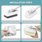 nacena Shower Scrubber with Long Handle, 4 in 1 Tile Tub Scrubber Brush with 3 Detachable Cleaning Heads and V-Shaped Grout Brush Shower Cleaner Brush for Bathroom Kitchen Toilet Tub Sink, Grey White