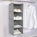 Hanging Closet Organizer, Easy Mount Collapsible 4-Shelf Camper Closet Wardrobe Hanging Storage Shelves, Folded Clothes Towels Handbag Shoes Accessories Storage, Linen Cloth, Gray