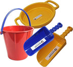 Spielstabil Sand Toys Bundle - Large Pail, Sieve and 2 Scoops (Colors Vary - Made in Germany)