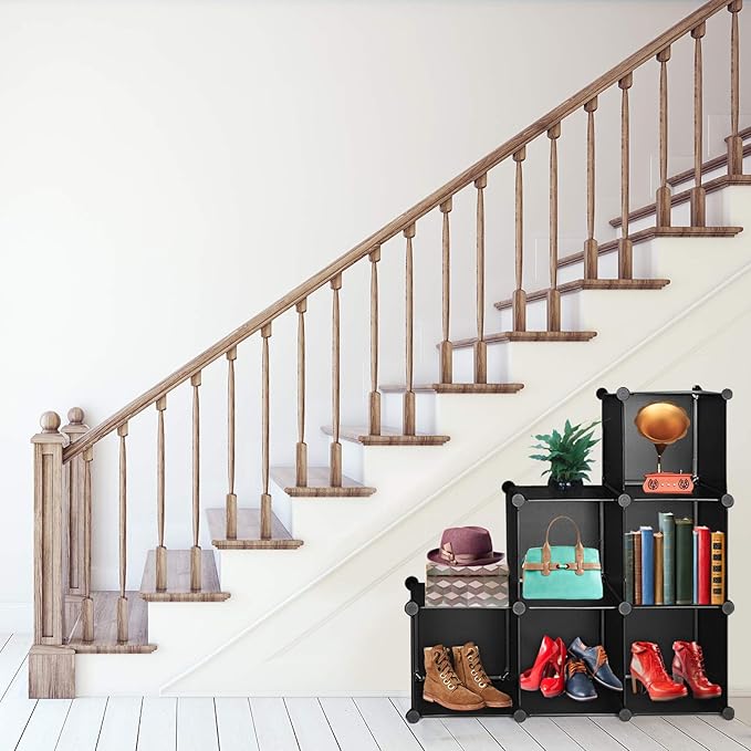 TUMUCUTE Cube Storage Organizer, 6-Cube DIY Plastic Closet Cabinet Modular Bookcase, Storage Shelves for Bedroom Living Room, Office, Black