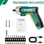 4V Electric Screwdriver Rechargeable, Cordless Screwdriver 9pcs Bit with 1pc Bit Holder, USB Small Power Screwdriver Set with Bits, Green
