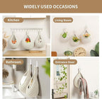 Boho Wall Hanging Fruit Baskets for Kitchen 3 Pack Woven Produce Holder with 6 Pcs Strong Hooks Vegetable Hanging Basket for Organizing Teardrop Home Wall Potato Onion Storage, White