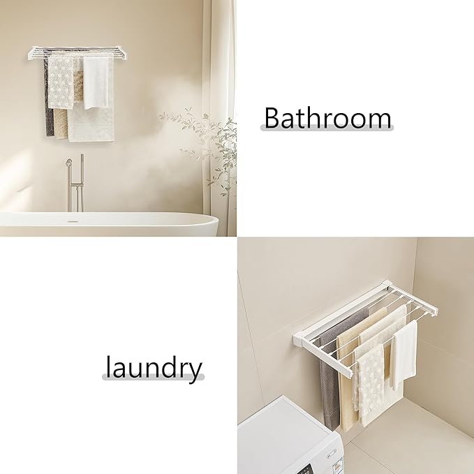 JOOM Laundry Drying Rack Collapsible, Wall Mounted Drying Rack, Clothes Drying Rack, Retractable Drying Racks, 27.5" Wide, 5 Aluminum Rods, 60 lb Capacity (White 27.5")