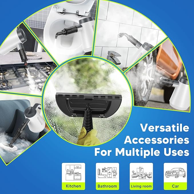 Handheld Steam Cleaner, Pressurized Steam Cleaner for Home with 10PCS Accessories, 15S Fast Heating Portable Steamer for Cleaning with Safety Lock for Home Kitchen Cleaning, Floors, Appliance Surfaces