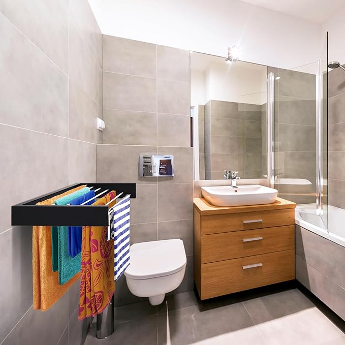 Step Up Laundry Drying Rack (Extra Large: 47 Inches, 12 Lbs), Wall Mounted, Retractable Clothes Drying Rack, 70lbs Capacity, 27 Linear Ft, with Wall Template and Long Drill Bit (47" White)