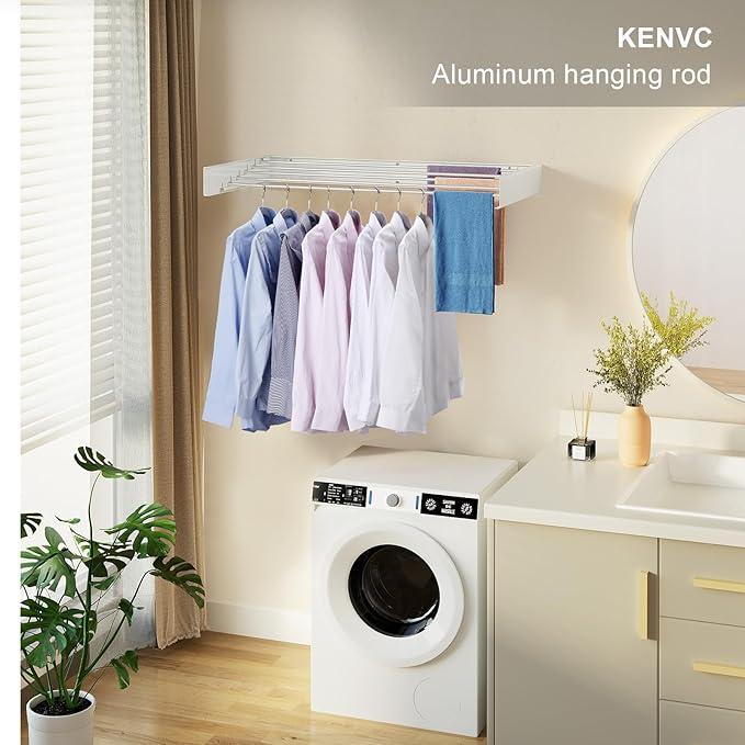 Wall Mounted Drying Rack, 31.5 "Wide, 13.2 Linear Ft, 5 Aluminum Rods, 40 lb Capacity, Space Saver Laundry Drying Rack Collapsible (Silvery Pole 31.5" Medium)