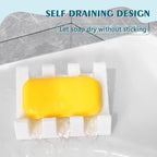 Self Draining Soap Dish Holder,Silicone Soap Dish,for Bathroom,Kitchen, Sponges，Can Extend Soap Life，Keep Soap Bars Dry and Easy Cleaning (White,2-Pack)